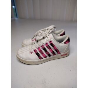 K-Swiss Kids Low Top Sneakers White Pink Black Plaid Size 12 US
